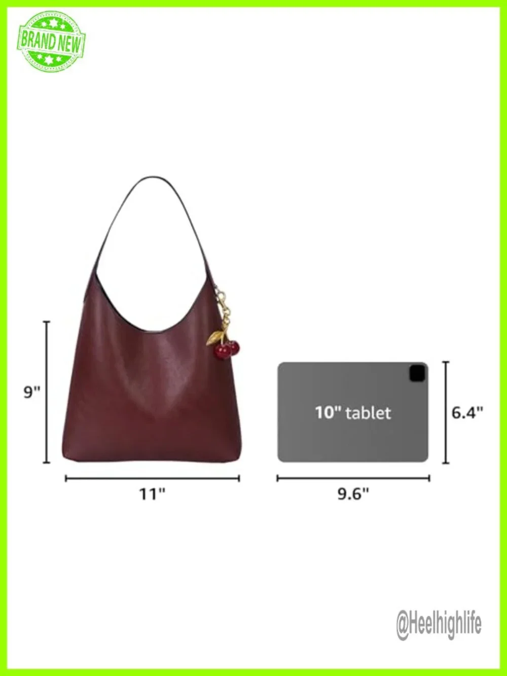 Faux Suede Hobo Bag Vegan Leather Shoulder Tote with Cherry Charm Slouchy
